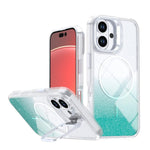 Custodia per telefono con cornice magnetica e supporto per obiettivo con effetto sfumato glitterato, For iPhone 16, For iPhone 15 Pro Max, For iPhone 15 Pro, For iPhone 15 Plus