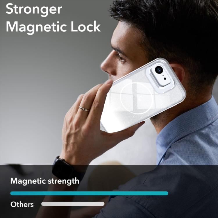 Custodia per telefono con cornice magnetica e supporto per obiettivo con effetto sfumato glitterato, For iPhone 17e / 16e, For iPhone 17 Pro Max, For iPhone 17 Pro, For iPhone 17