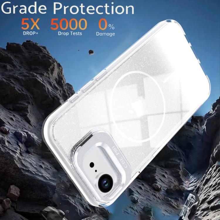Custodia per telefono con cornice magnetica e supporto per obiettivo con effetto sfumato glitterato, For iPhone 17e / 16e, For iPhone 17 Pro Max, For iPhone 17 Pro, For iPhone 17