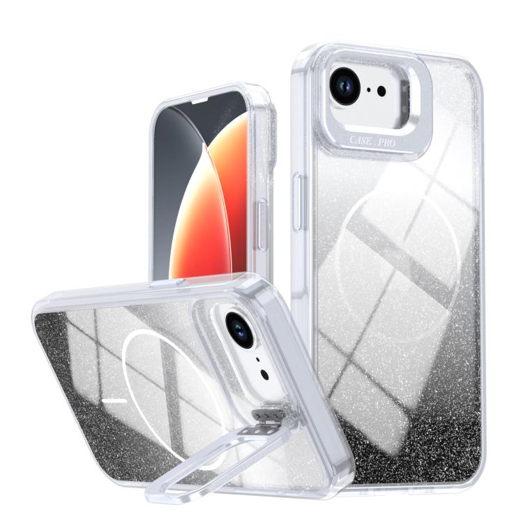Custodia per telefono con cornice magnetica e supporto per obiettivo con effetto sfumato glitterato, For iPhone 17e / 16e, For iPhone 17 Pro Max, For iPhone 17 Pro, For iPhone 17