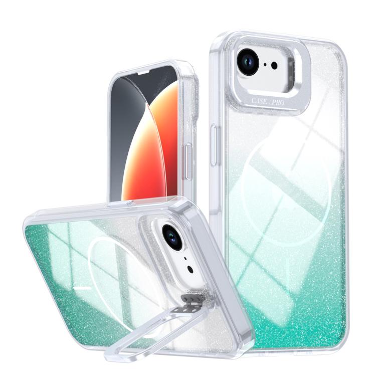 Custodia per telefono con cornice magnetica e supporto per obiettivo con effetto sfumato glitterato, For iPhone 17e / 16e, For iPhone 17 Pro Max, For iPhone 17 Pro, For iPhone 17