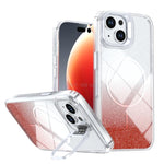 Custodia per telefono con cornice magnetica e supporto per obiettivo con effetto sfumato glitterato, For iPhone 16, For iPhone 15 Pro Max, For iPhone 15 Pro, For iPhone 15 Plus