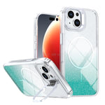 Custodia per telefono con cornice magnetica e supporto per obiettivo con effetto sfumato glitterato, For iPhone 16, For iPhone 15 Pro Max, For iPhone 15 Pro, For iPhone 15 Plus
