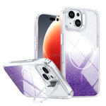 Custodia per telefono con cornice magnetica e supporto per obiettivo con effetto sfumato glitterato, For iPhone 16, For iPhone 15 Pro Max, For iPhone 15 Pro, For iPhone 15 Plus