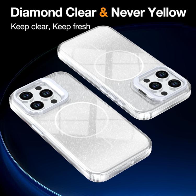 Custodia per telefono con cornice magnetica e supporto per obiettivo con effetto sfumato glitterato, For iPhone 14 Pro Max, For iPhone 13 Pro Max, For iPhone 13 Pro