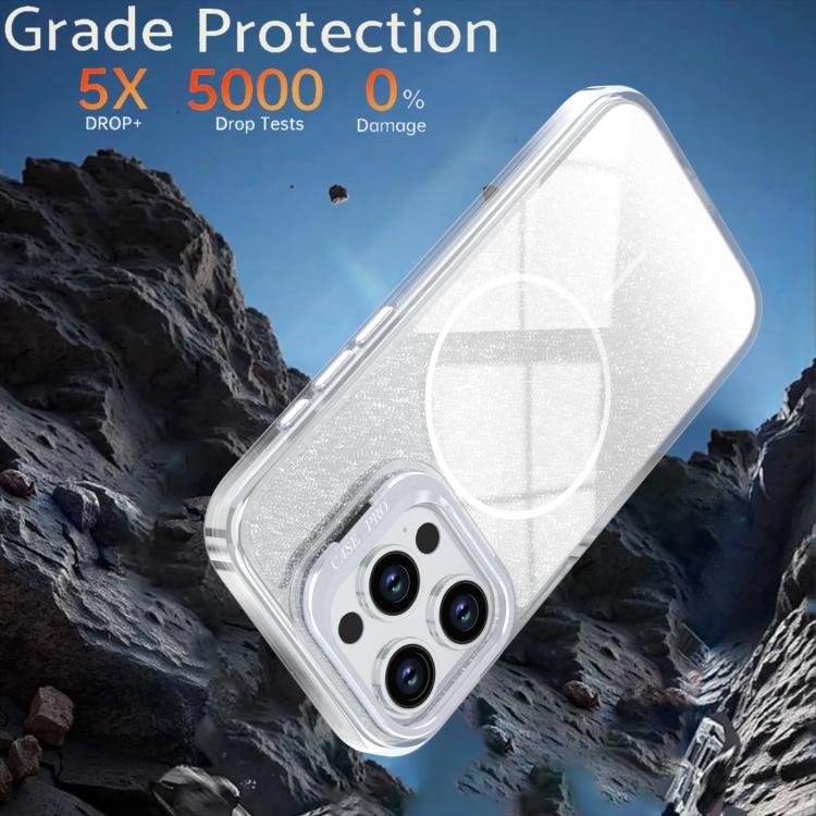 Custodia per telefono con cornice magnetica e supporto per obiettivo con effetto sfumato glitterato, For iPhone 14 Pro Max, For iPhone 13 Pro Max, For iPhone 13 Pro
