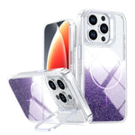 Custodia per telefono con cornice magnetica e supporto per obiettivo con effetto sfumato glitterato, For iPhone 14 Pro Max, For iPhone 13 Pro Max, For iPhone 13 Pro