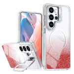Custodia per telefono con cornice magnetica e supporto per obiettivo con effetto sfumato glitterato, For Samsung Galaxy S26+ 5G, For Samsung Galaxy S26 Ultra 5G, For Samsung Galaxy S26 5G, For Samsung Galaxy S25 FE 5G