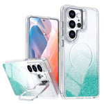 Custodia per telefono con cornice magnetica e supporto per obiettivo con effetto sfumato glitterato, For Samsung Galaxy S26+ 5G, For Samsung Galaxy S26 Ultra 5G, For Samsung Galaxy S26 5G, For Samsung Galaxy S25 FE 5G