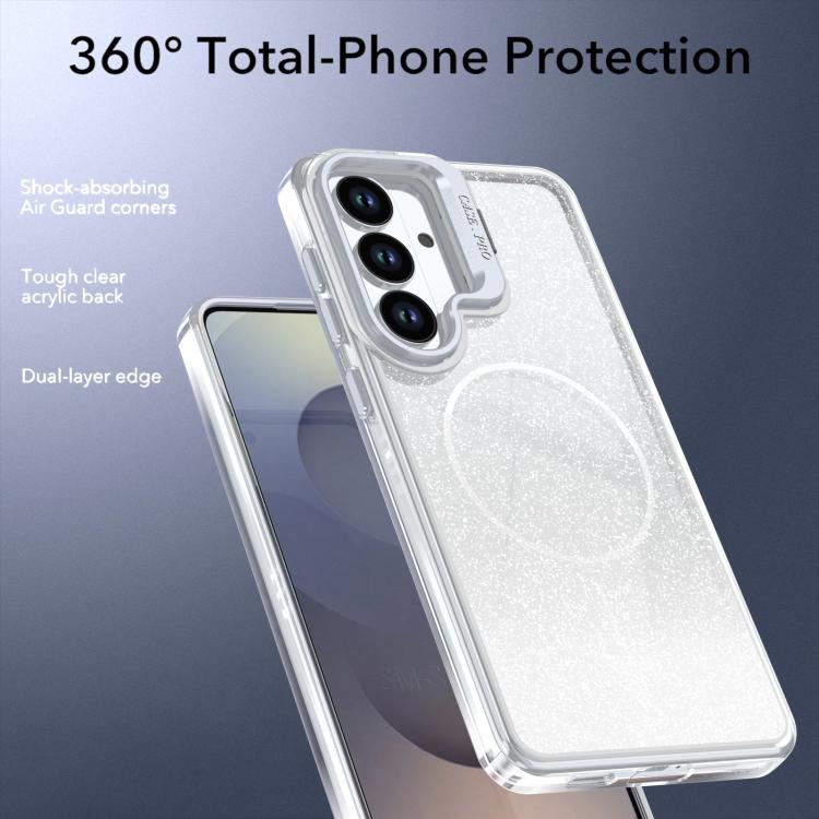 Custodia per telefono con cornice magnetica e supporto per obiettivo con effetto sfumato glitterato, For Samsung Galaxy S26+ 5G, For Samsung Galaxy S26 Ultra 5G, For Samsung Galaxy S26 5G, For Samsung Galaxy S25 FE 5G