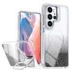 Custodia per telefono con cornice magnetica e supporto per obiettivo con effetto sfumato glitterato, For Samsung Galaxy S24 FE 5G, For Samsung Galaxy S24 Ultra 5G