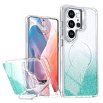 Custodia per telefono con cornice magnetica e supporto per obiettivo con effetto sfumato glitterato, For Samsung Galaxy S24 FE 5G, For Samsung Galaxy S24 Ultra 5G