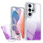 Custodia per telefono con cornice magnetica e supporto per obiettivo con effetto sfumato glitterato, For Samsung Galaxy S24 FE 5G, For Samsung Galaxy S24 Ultra 5G