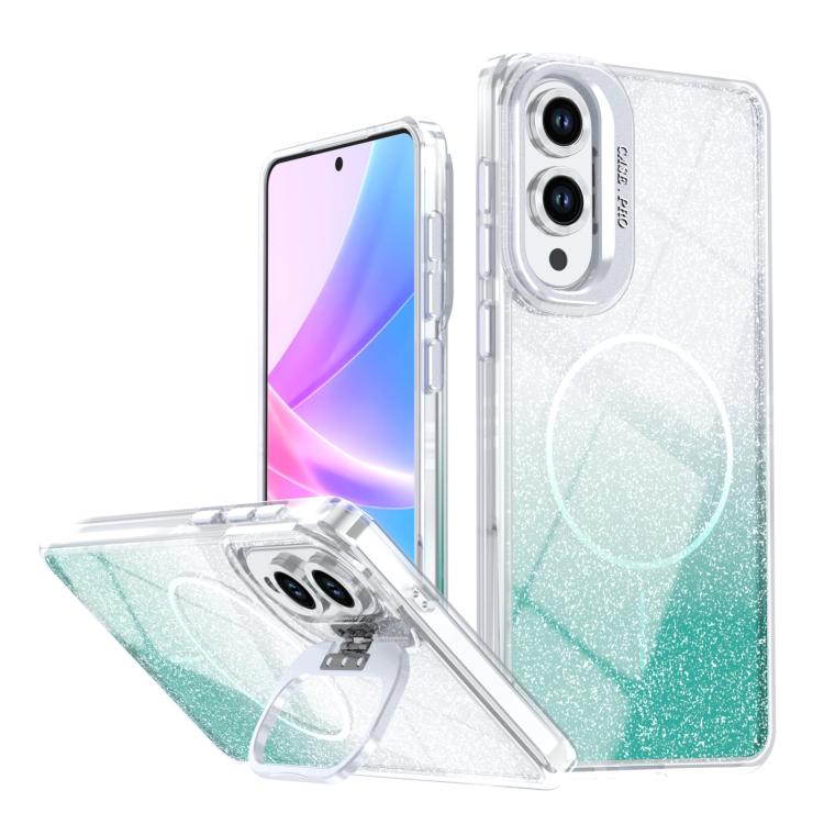 Custodia per telefono con cornice magnetica e supporto per obiettivo con effetto sfumato glitterato, For Samsung Galaxy S25 Edge 5G, For Samsung Galaxy S25 / S24 5G, For Samsung Galaxy S25+ / S24+ 5G, For Samsung Galaxy S25 Ultra 5G