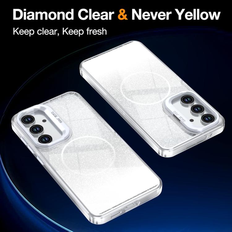 Custodia per telefono con cornice magnetica e supporto per obiettivo con effetto sfumato glitterato, For Samsung Galaxy S24 FE 5G, For Samsung Galaxy S24 Ultra 5G
