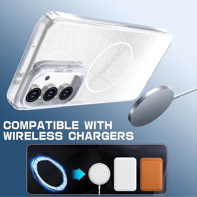 Custodia per telefono con cornice magnetica e supporto per obiettivo con effetto sfumato glitterato, For Samsung Galaxy S24 FE 5G, For Samsung Galaxy S24 Ultra 5G