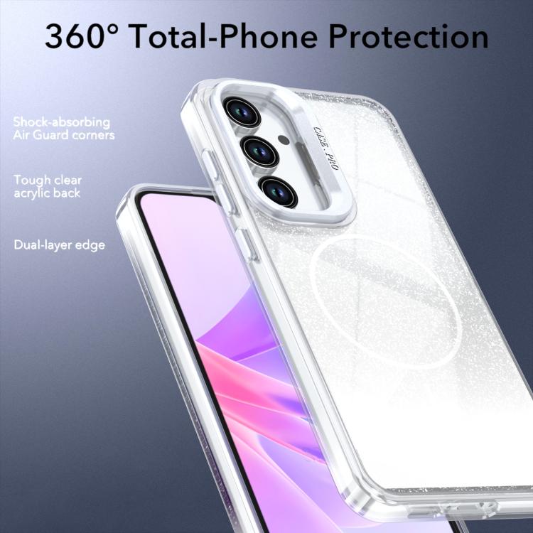 Custodia per telefono con cornice magnetica e supporto per obiettivo con effetto sfumato glitterato, For Samsung Galaxy S24 FE 5G, For Samsung Galaxy S24 Ultra 5G