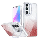 Custodia per telefono con cornice magnetica e supporto per obiettivo con effetto sfumato glitterato, For Samsung Galaxy S24 FE 5G, For Samsung Galaxy S24 Ultra 5G