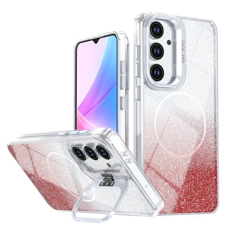 Custodia per telefono con cornice magnetica e supporto per obiettivo con effetto sfumato glitterato, For Samsung Galaxy S24 FE 5G, For Samsung Galaxy S24 Ultra 5G