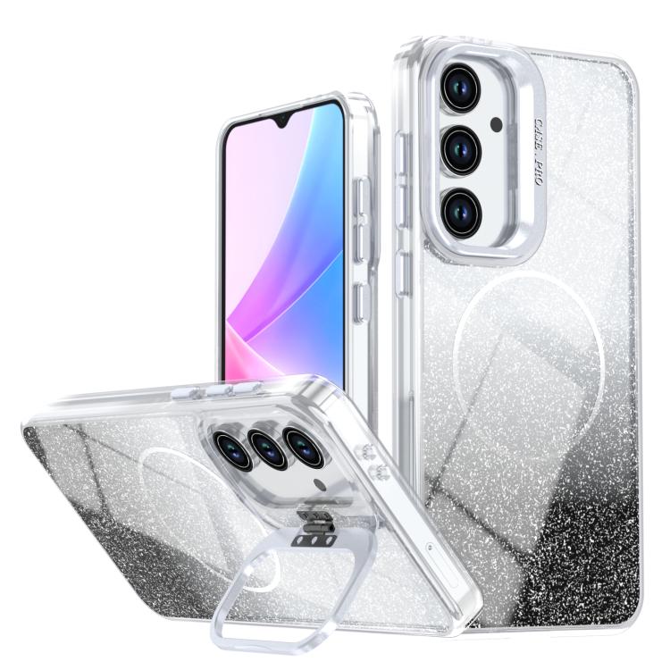 Custodia per telefono con cornice magnetica e supporto per obiettivo con effetto sfumato glitterato, For Samsung Galaxy S24 FE 5G, For Samsung Galaxy S24 Ultra 5G