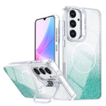 Custodia per telefono con cornice magnetica e supporto per obiettivo con effetto sfumato glitterato, For Samsung Galaxy S24 FE 5G, For Samsung Galaxy S24 Ultra 5G
