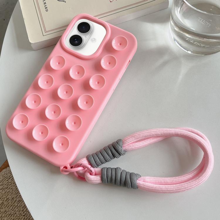 Semplice custodia per telefono in silicone con ventosa e cordino., For iPhone 16 Pro Max, For iPhone 16 Pro, For iPhone 16 Plus, For iPhone 16