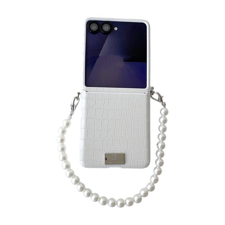 Custodia per telefono fai-da-te con fibbia laterale e cinturino, con motivo coccodrillo e targhetta in stile targhetta., For Galaxy Z Flip8 5G, For Samsung Galaxy Z Flip7 5G