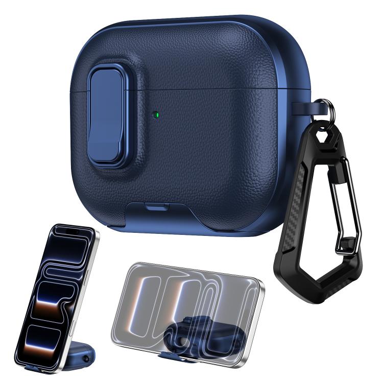 Custodia per auricolari con texture litchi, supporto e chiusura di sicurezza., For AirPods Pro 3