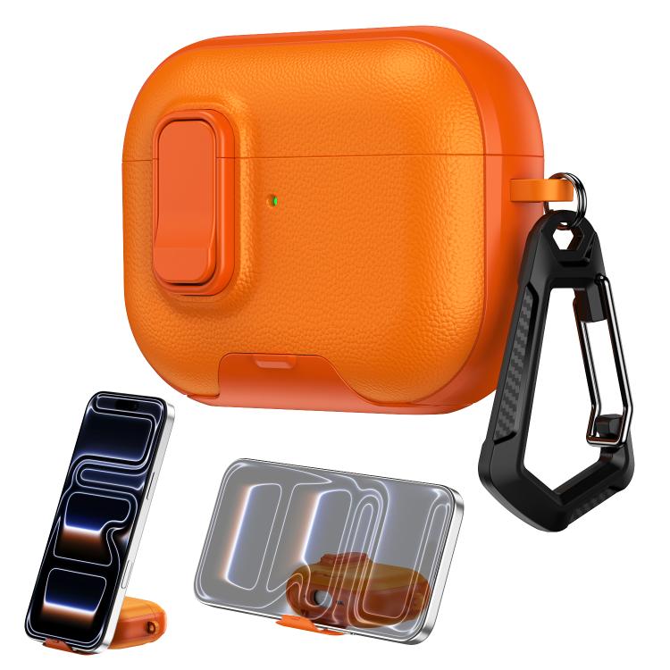 Custodia per auricolari con texture litchi, supporto e chiusura di sicurezza., For AirPods Pro 3