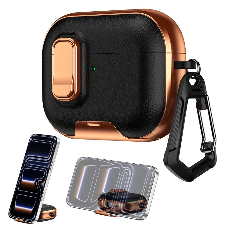Custodia per auricolari con texture litchi, supporto e chiusura di sicurezza., For AirPods Pro 3