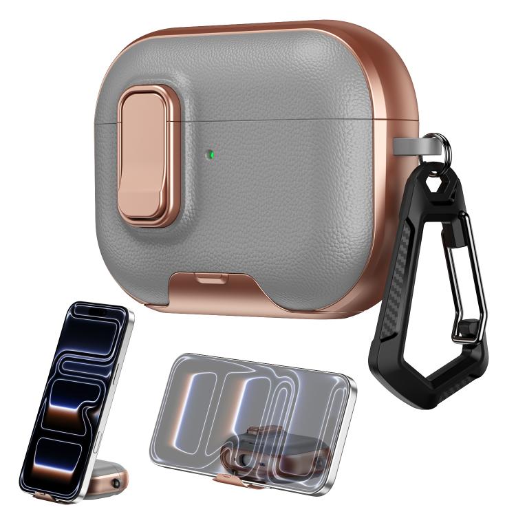 Custodia per auricolari con texture litchi, supporto e chiusura di sicurezza., For AirPods Pro 3