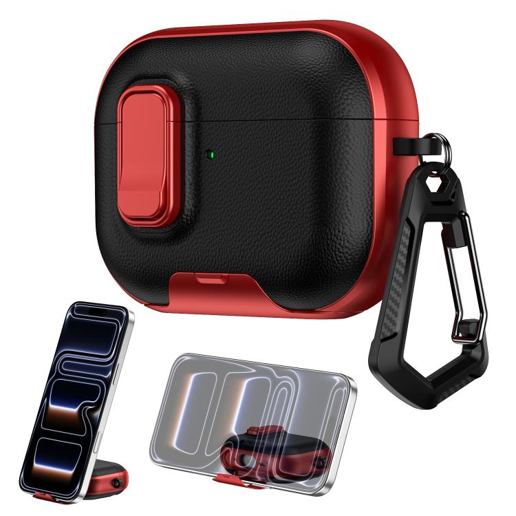 Custodia per auricolari con texture litchi, supporto e chiusura di sicurezza., For AirPods Pro 3