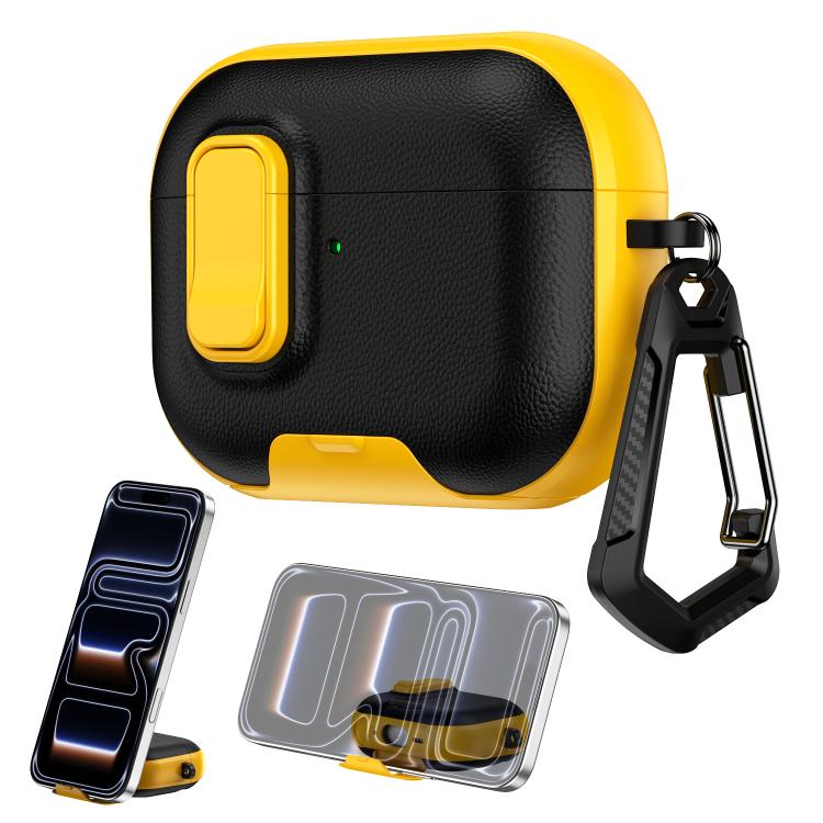 Custodia per auricolari con texture litchi, supporto e chiusura di sicurezza., For AirPods Pro 3