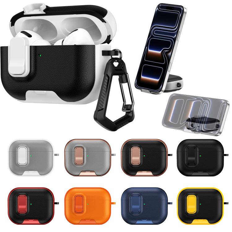 Custodia per auricolari con texture litchi, supporto e chiusura di sicurezza., For AirPods Pro 3