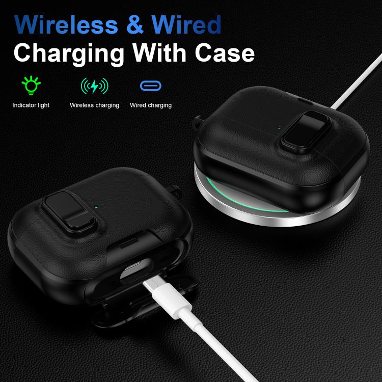 Custodia per auricolari con texture litchi, supporto e chiusura di sicurezza., For AirPods Pro 3