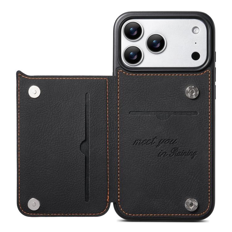 Custodia per telefono ESEBLE con doppia fibbia e texture retrò e scomparto per carte di credito., For iPhone 17e / 16e, For iPhone 17 Pro Max, For iPhone 17 Pro, For iPhone 17, For iPhone Air, For iPhone 16 Pro Max, For iPhone 16 Pro, For iPhone 16