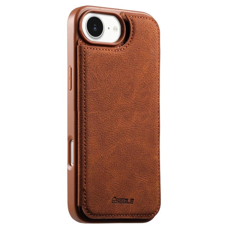 Custodia per telefono ESEBLE con doppia fibbia e texture retrò e scomparto per carte di credito., For iPhone 17e / 16e, For iPhone 17 Pro Max, For iPhone 17 Pro, For iPhone 17, For iPhone Air, For iPhone 16 Pro Max, For iPhone 16 Pro, For iPhone 16