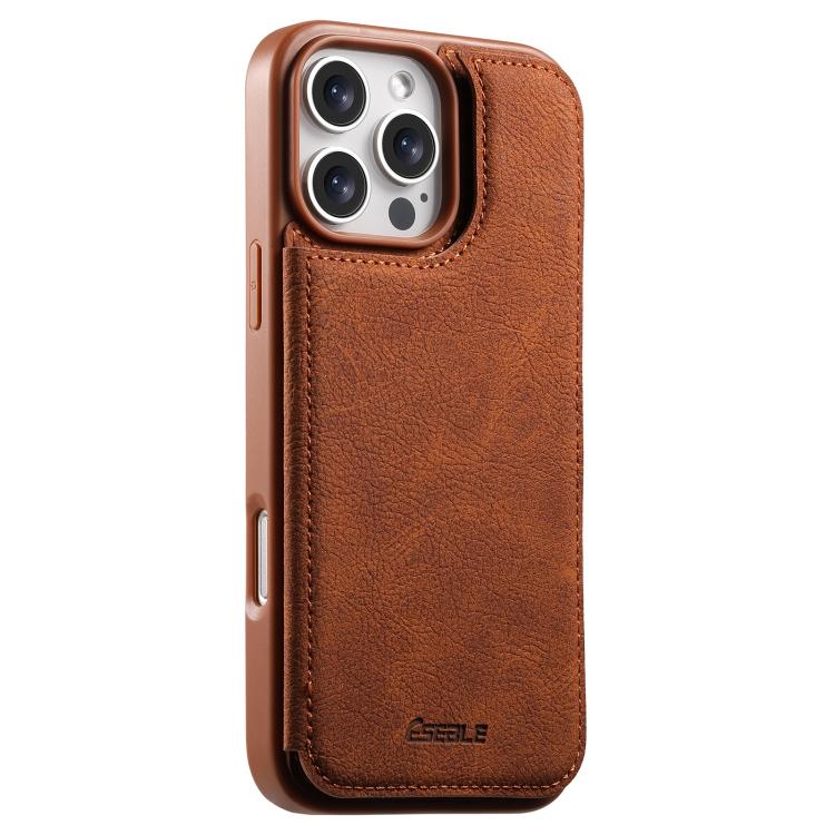 Custodia per telefono ESEBLE con doppia fibbia e texture retrò e scomparto per carte di credito., For iPhone 17e / 16e, For iPhone 17 Pro Max, For iPhone 17 Pro, For iPhone 17, For iPhone Air, For iPhone 16 Pro Max, For iPhone 16 Pro, For iPhone 16