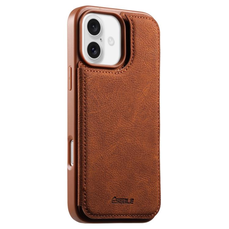 Custodia per telefono ESEBLE con doppia fibbia e texture retrò e scomparto per carte di credito., For iPhone 17e / 16e, For iPhone 17 Pro Max, For iPhone 17 Pro, For iPhone 17, For iPhone Air, For iPhone 16 Pro Max, For iPhone 16 Pro, For iPhone 16