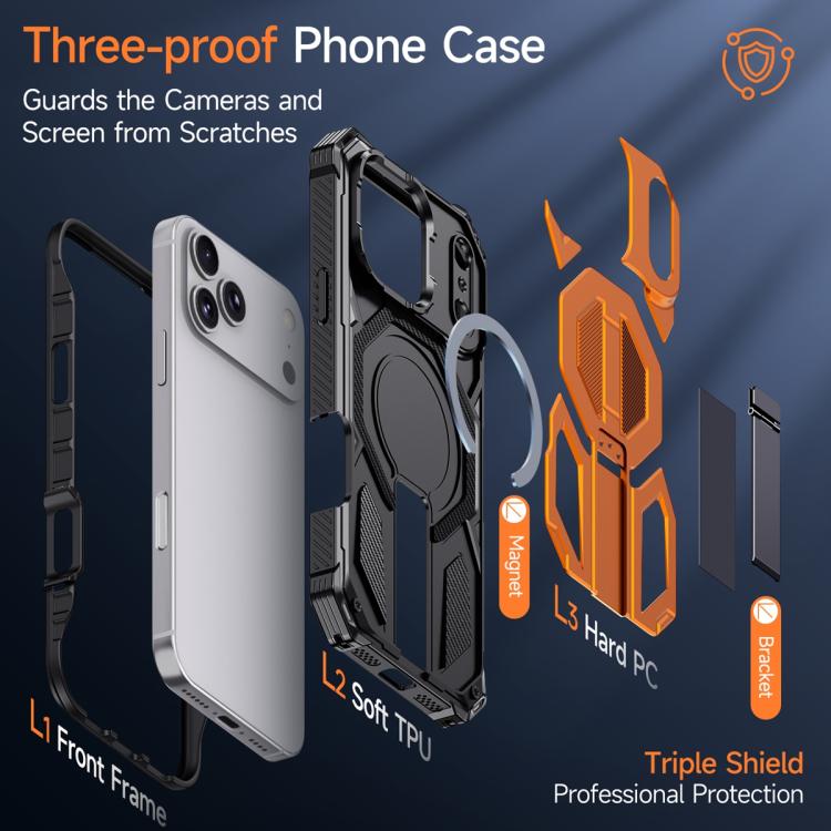 Custodia per telefono antiurto con supporto metallico nascosto e magnetico., For iPhone 17 Pro Max, For iPhone 17 Pro, For iPhone 17, For iPhone Air