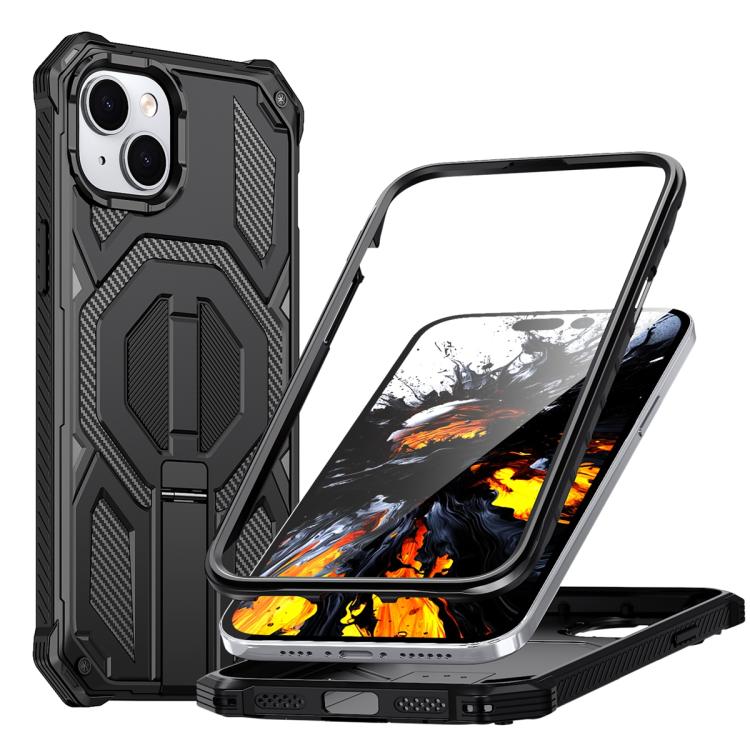 Custodia per telefono antiurto con supporto metallico nascosto e magnetico., For iPhone 15 Pro Max, For iPhone 15 Pro, For iPhone 15 Plus / 14 Plus, For iPhone 15