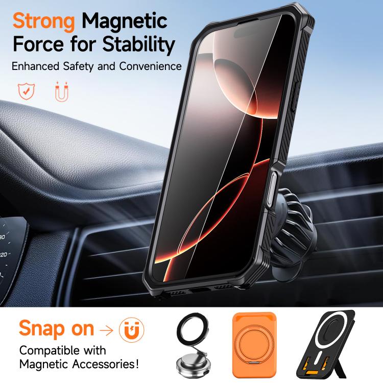 Custodia per telefono antiurto con supporto metallico nascosto e magnetico., For iPhone 16 Pro Max, For iPhone 16 Pro, For iPhone 16 Plus, For iPhone 16