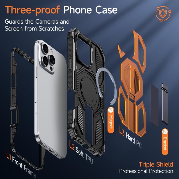 Custodia per telefono antiurto con supporto metallico nascosto e magnetico., For iPhone 16 Pro Max, For iPhone 16 Pro, For iPhone 16 Plus, For iPhone 16