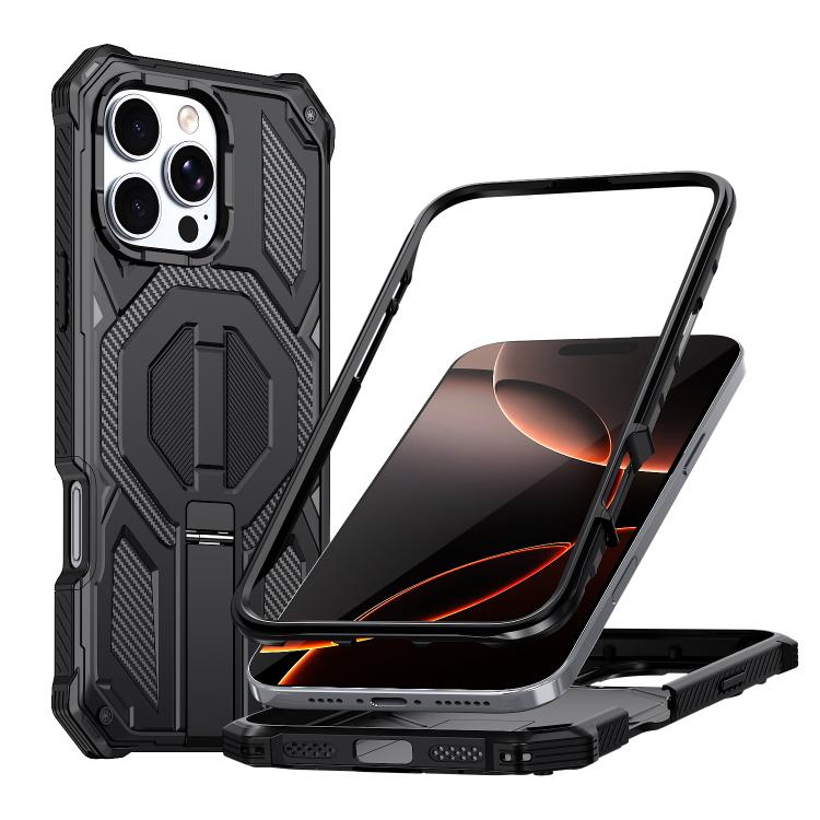 Custodia per telefono antiurto con supporto metallico nascosto e magnetico., For iPhone 16 Pro Max, For iPhone 16 Pro, For iPhone 16 Plus, For iPhone 16