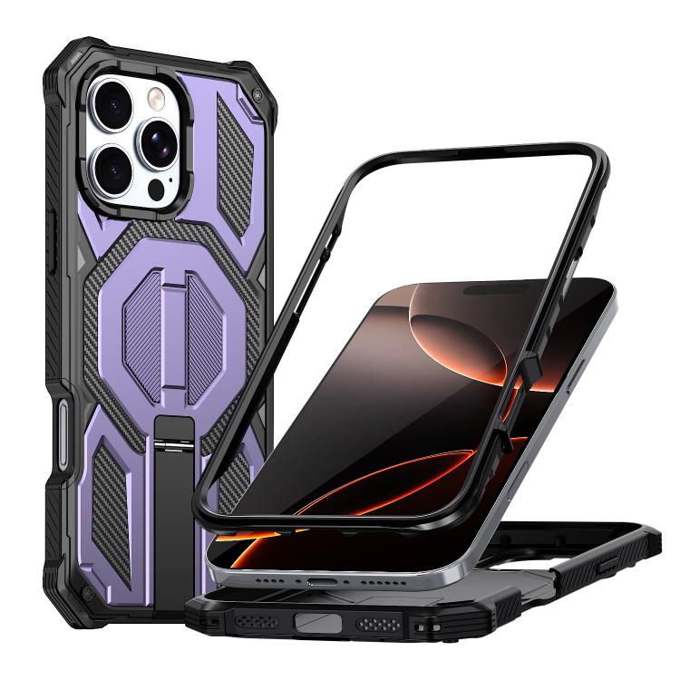 Custodia per telefono antiurto con supporto metallico nascosto e magnetico., For iPhone 16 Pro Max, For iPhone 16 Pro, For iPhone 16 Plus, For iPhone 16