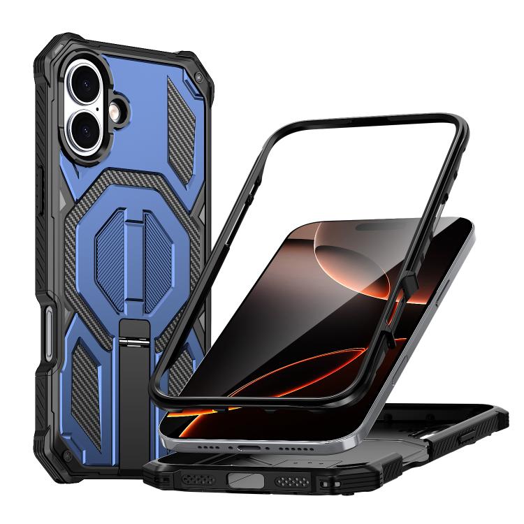 Custodia per telefono antiurto con supporto metallico nascosto e magnetico., For iPhone 16 Pro Max, For iPhone 16 Pro, For iPhone 16 Plus, For iPhone 16