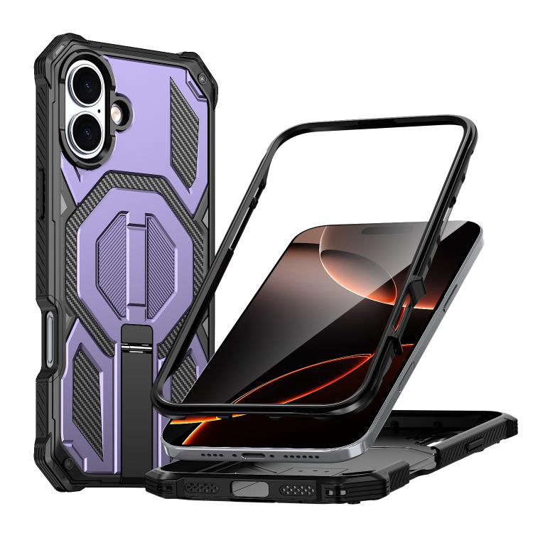 Custodia per telefono antiurto con supporto metallico nascosto e magnetico., For iPhone 16 Pro Max, For iPhone 16 Pro, For iPhone 16 Plus, For iPhone 16