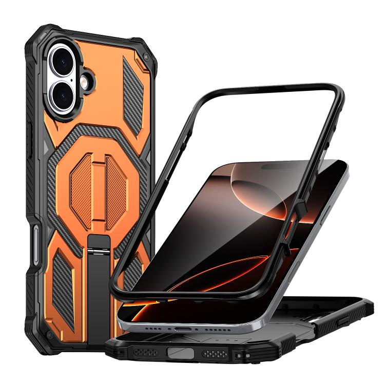Custodia per telefono antiurto con supporto metallico nascosto e magnetico., For iPhone 16 Pro Max, For iPhone 16 Pro, For iPhone 16 Plus, For iPhone 16