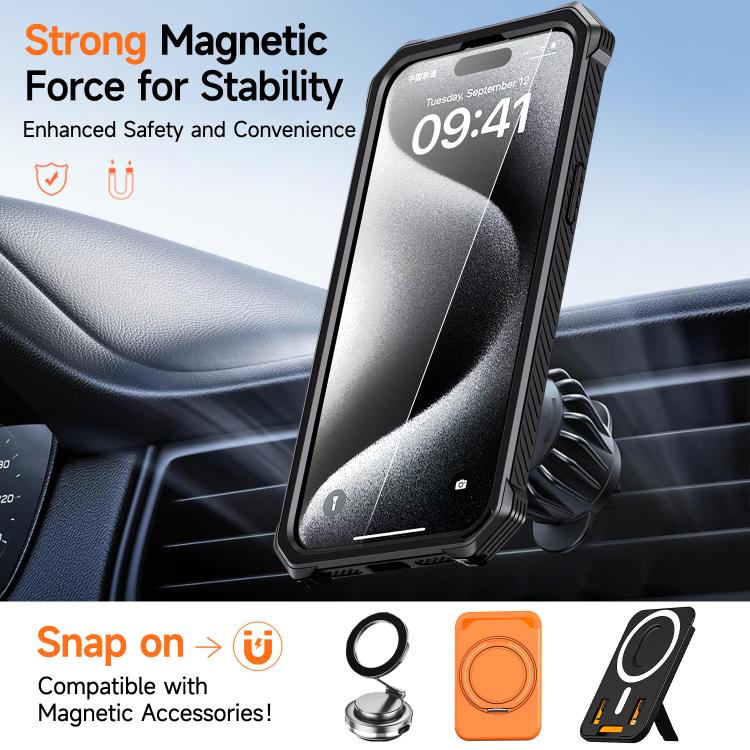 Custodia per telefono antiurto con supporto metallico nascosto e magnetico., For iPhone 15 Pro Max, For iPhone 15 Pro, For iPhone 15 Plus / 14 Plus, For iPhone 15