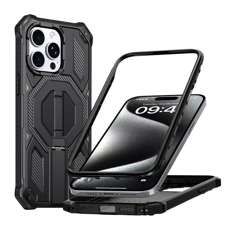 Custodia per telefono antiurto con supporto metallico nascosto e magnetico., For iPhone 15 Pro Max, For iPhone 15 Pro, For iPhone 15 Plus / 14 Plus, For iPhone 15